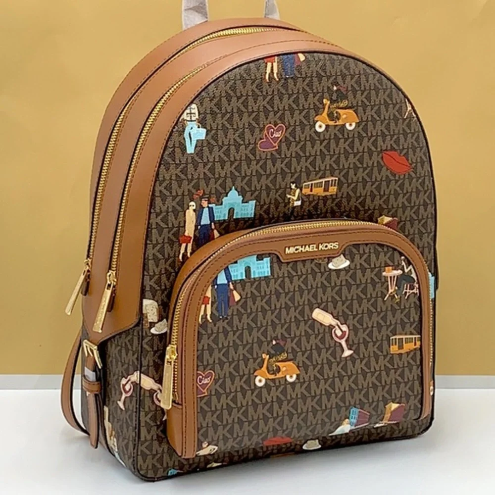 MICHAEL KORS JET SET GIRLS JAYCEE LARGE ZIP POCKET BACKPACK BROWN MULTI …